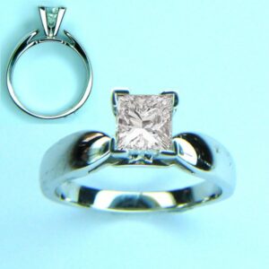 14K-WG 1CT PRINCESS CUT DIA. SOL. W/V-PRONG-APPROX METAL WT 3.73 GM (FSAR)