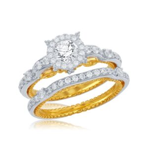 14K-TT 1CTW DIA BRIDAL SET W/ 1-RD@1/2CTR;59-RD@5/8CTW-APPROX METAL WT 6.30 GM (FXCB)